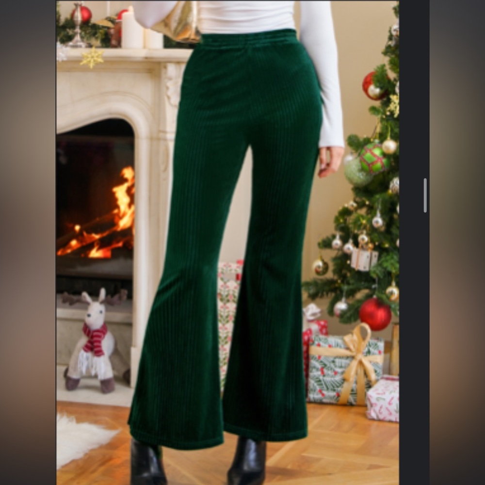 Green velvet flare leg pants from Cupshe. Brand new never worn!